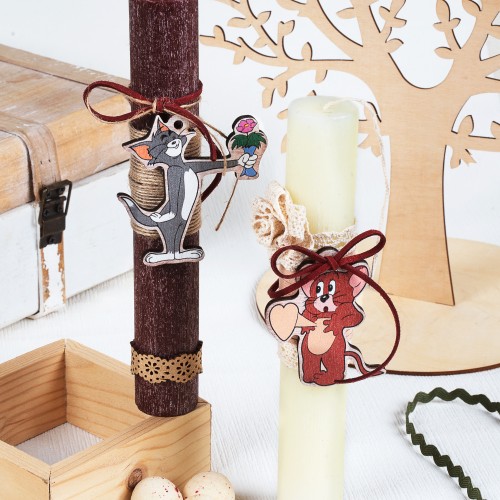 Funny πασχαλινές λαμπάδες για ζευγάρια με ξύλινα στοιχεία ''Tom & Jerry