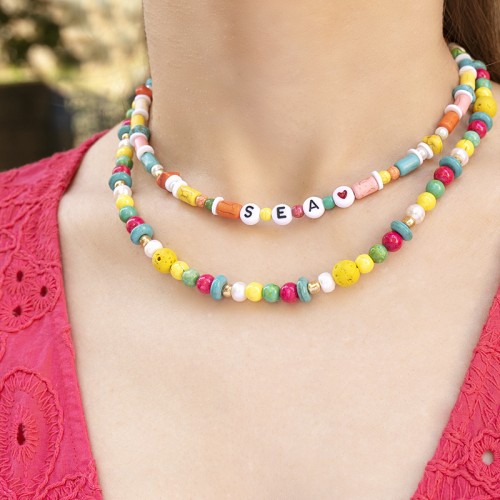 Σετ κολιέ με multicolor ημιπολύτιμους λίθους & ακρυλικές χάντρες