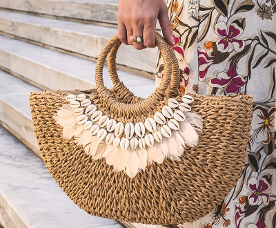 Φάκελος γιούτας με σατέν κορδέλα boho και μεταξωτό φουντάκι