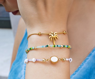 Σετ βραχιόλια με ατσάλινα στοιχεία και πολύχρωμα κρυσταλλάκια