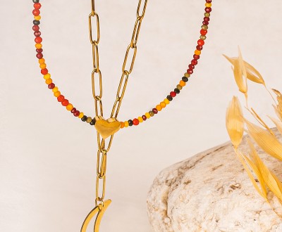 Σετ κολιέ με πολύχρωμα κρυσταλλάκια και ατσάλινο στοιχείο