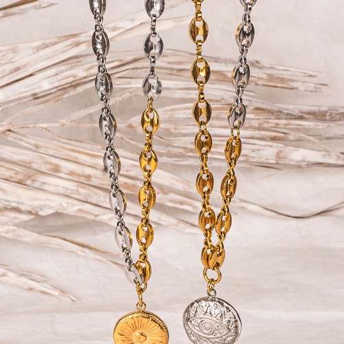 Κολιέ με gold & silver ατσάλινες αλυσίδες και ατσάλινα στοιχεία