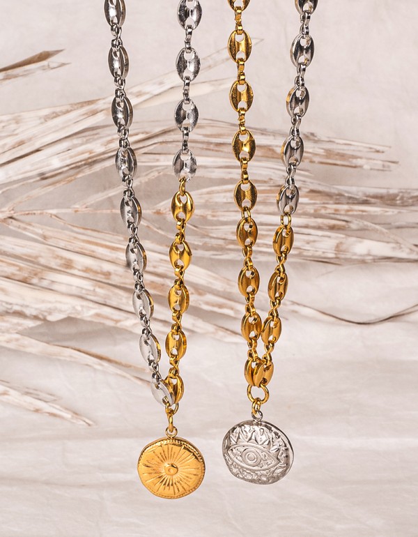 Κολιέ με gold & silver ατσάλινες αλυσίδες και ατσάλινα στοιχεία