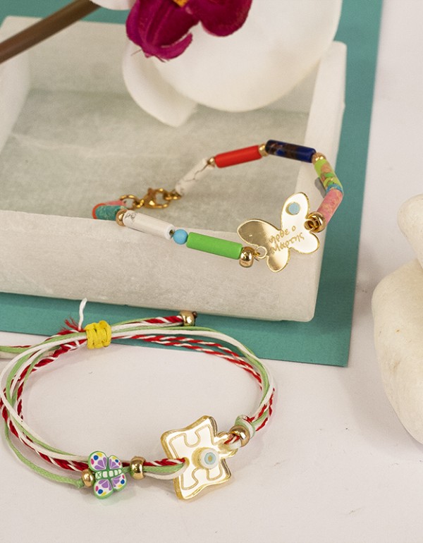 Σετ βραχιόλια Μάρτης, με πλέξι στοιχεία και ημιπολύτιμους λίθους