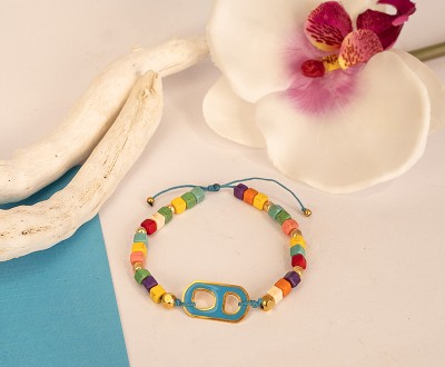 Βραχιόλι Μάρτης, με ατσάλινο στοιχείο και ημιπολύτιμους λίθους