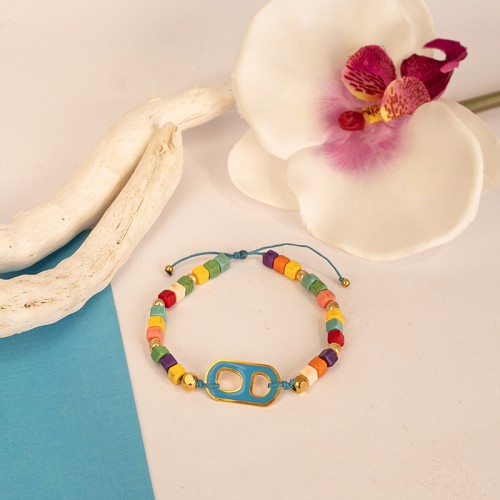 Βραχιόλι Μάρτης, με ατσάλινο στοιχείο και ημιπολύτιμους λίθους