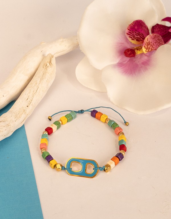 Βραχιόλι Μάρτης, με ατσάλινο στοιχείο και ημιπολύτιμους λίθους