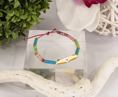 Βραχιόλι Μάρτης, με ατσάλινο στοιχείο μάτι και ημιπολύτιμους λίθους