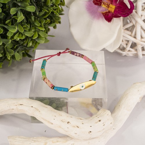 Βραχιόλι Μάρτης, με ατσάλινο στοιχείο μάτι και ημιπολύτιμους λίθους