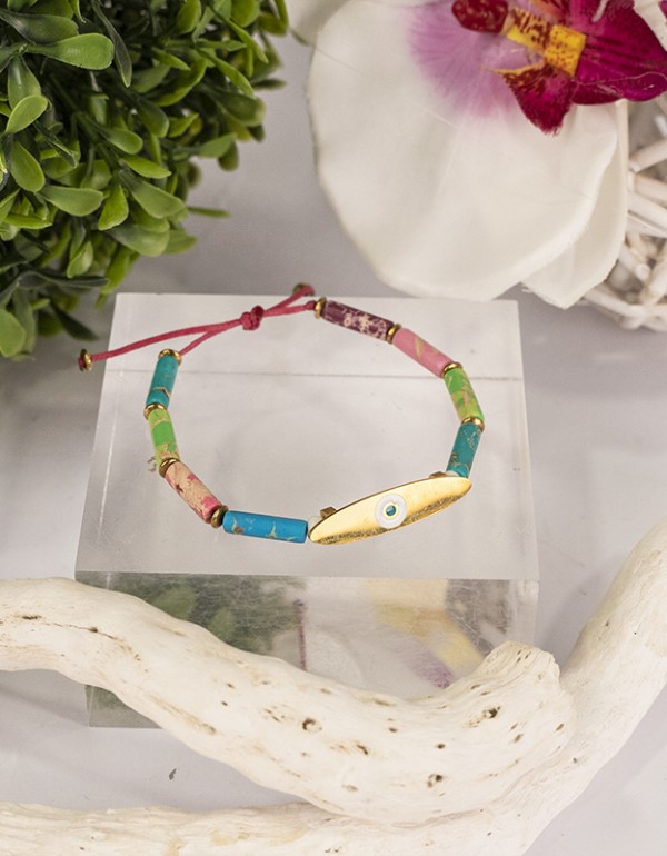 Βραχιόλι Μάρτης, με ατσάλινο στοιχείο μάτι και ημιπολύτιμους λίθους