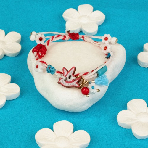 Βραχιόλι Μάρτης, με ξύλινο στοιχείο και ημιπολύτιμους λίθους