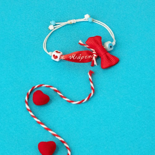 Βραχιόλια Μάρτης, με ξύλινο στοιχείο και φιόγκο γκρο