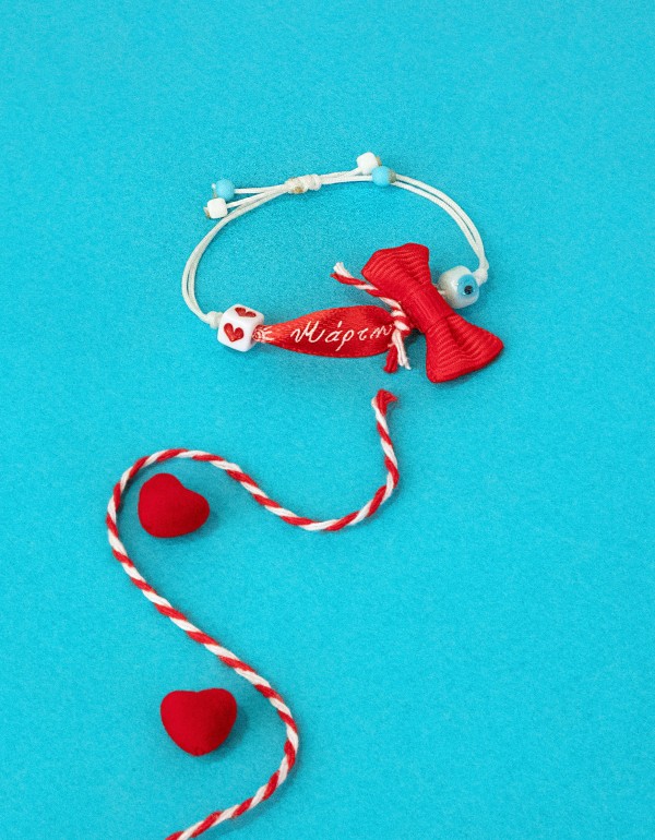 Βραχιόλια Μάρτης, με ξύλινο στοιχείο και φιόγκο γκρο