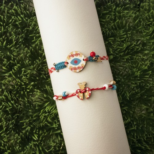 Βραχιόλια Μάρτης, με ξύλινα στοιχεία και λεπτομέρειες από ημιπολύτιμους λίθους