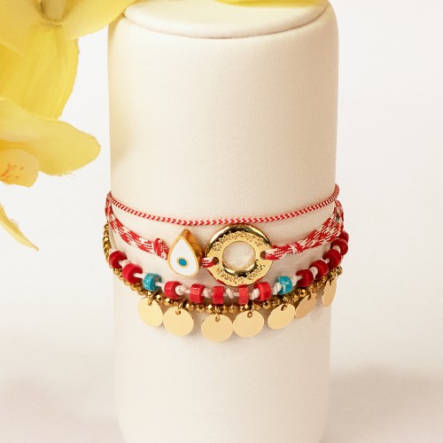 Βραχιόλι Μάρτης, με αστάλινα και ορειχάλκινα στοιχεία και ημιπολύτιμους λίθους