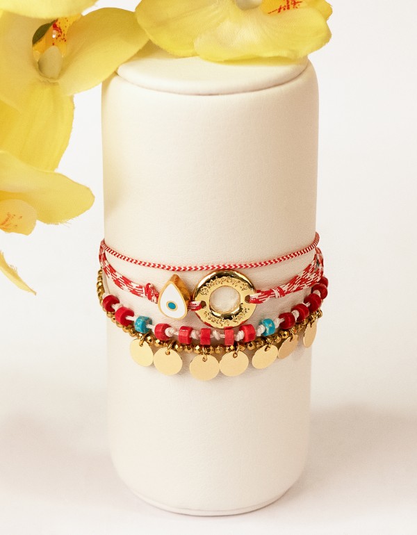 Βραχιόλι Μάρτης, με αστάλινα και ορειχάλκινα στοιχεία και ημιπολύτιμους λίθους