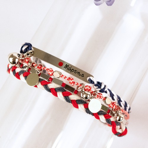 Βραχιόλι Μαρτάκι, με ατσάλινα στοιχεία και layers από κορδόνια