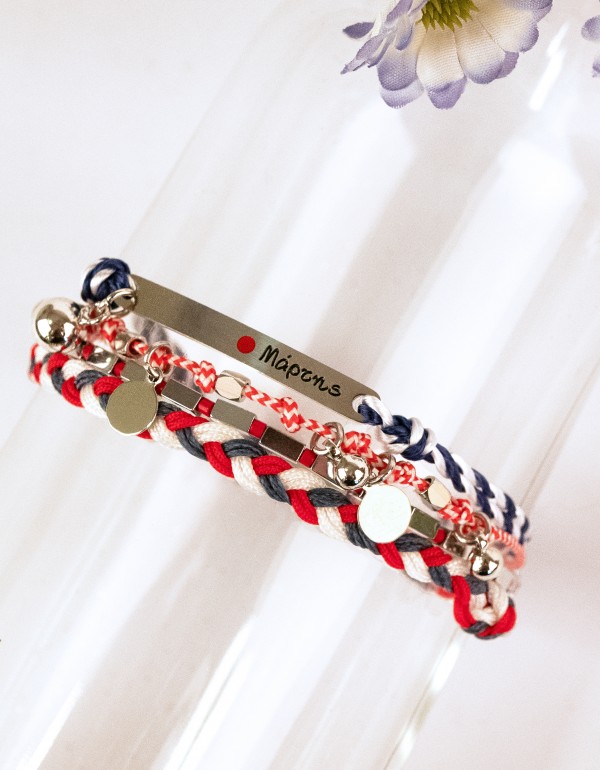 Βραχιόλι Μαρτάκι, με ατσάλινα στοιχεία και layers από κορδόνια