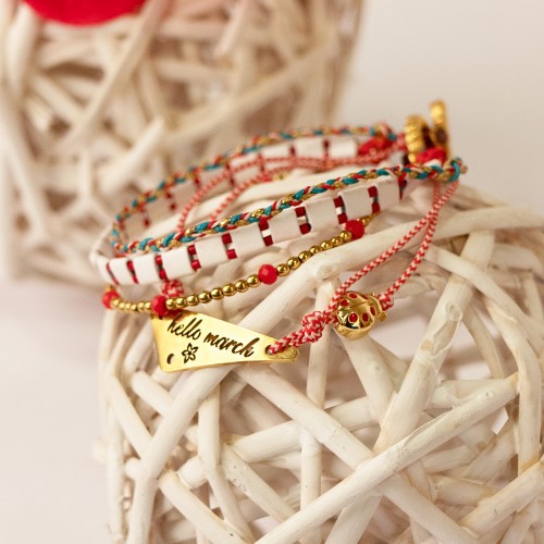 Βραχιόλι Μάρτης, με ατσάλινο στοιχείο με ευχή και ημιπολύτιμους λίθους