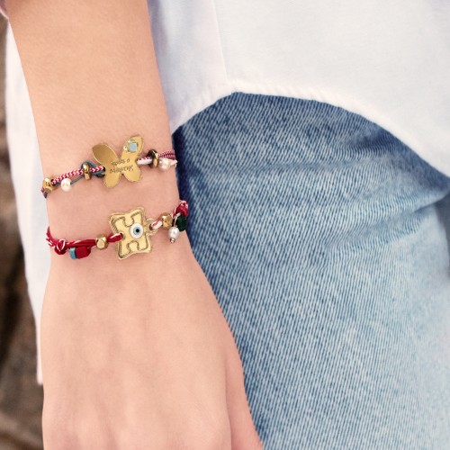 Σετ μαρτάκια με plexi στοιχεία και υφασμάτινα κορδόνια και διάφορους ημιπολύτιμους λίθους