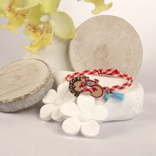 Μαρτάκι με ξύλινο στοιχείο και πλακέ βαμβακερό κορδόνι