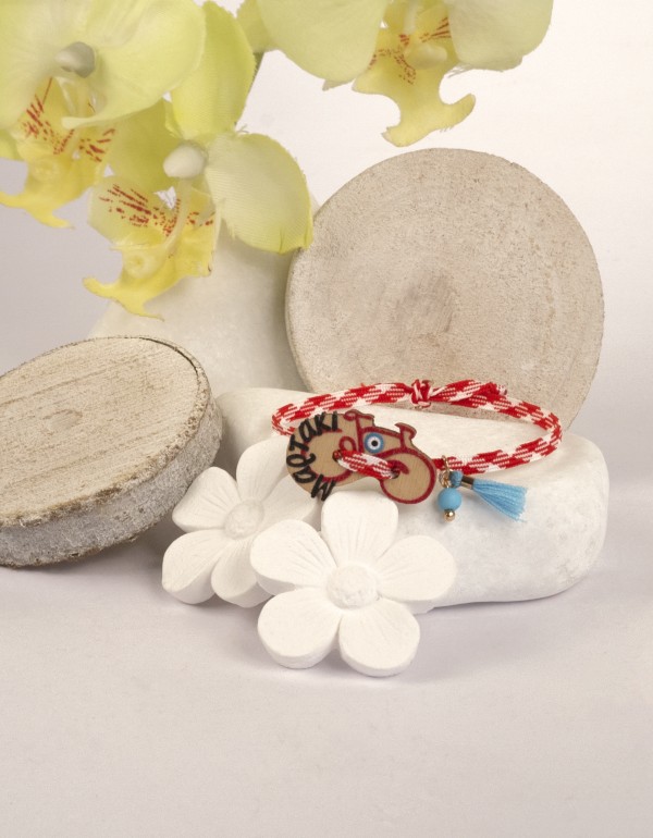 Μαρτάκι με ξύλινο στοιχείο και πλακέ βαμβακερό κορδόνι