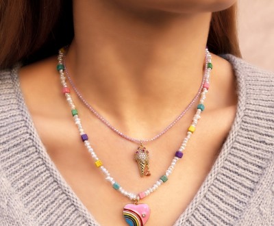 Σετ κολιέ με ορειχάλκινο στοιχείο καρδιά με σμάλτο και ορειχάλκινο στοιχείο παγωτό με zircon