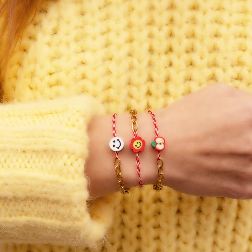 Σετ βραχιόλια με ατσάλινη αλυσίδα, φίμο στοιχεία και κορδόνια για μάρτη