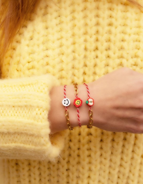 Σετ βραχιόλια με ατσάλινη αλυσίδα, φίμο στοιχεία και κορδόνια για μάρτη