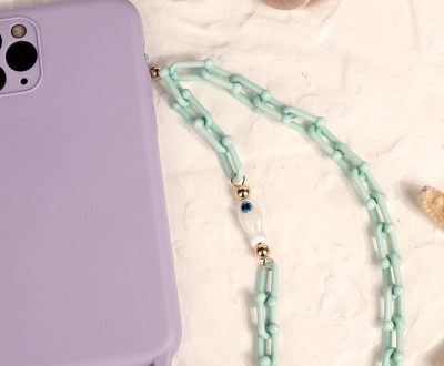 Phone strap από ακρυλική αλυσίδα turquoise και κεραμικό ψαράκι με μάτι