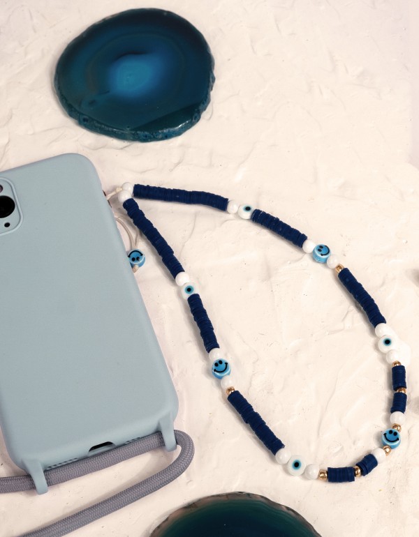 Phone strap με φίμο ροδέλες και κεραμικά emoji