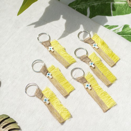 Μαρτυρικά σε μπρελόκ με κίτρινη τρέσα και σταυρουδάκι με μάτι