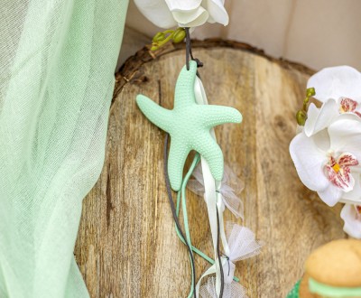 Κρεμαστή μπομπονιέρα με πολυεστερικό αστερία διακοσμημένη με σατέν κορδέλα και σουέντ κορδόνια