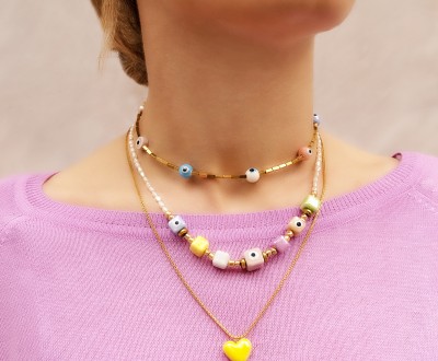 Σετ κολιέ με κεραμικά στοιχεία, μαργαριτάρια και αιματίτη