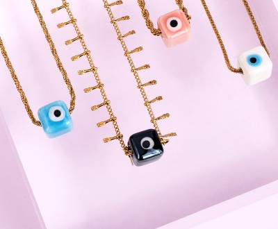 Κολιέ ατσάλινες αλυσίδες με κεραμικά στοιχεία