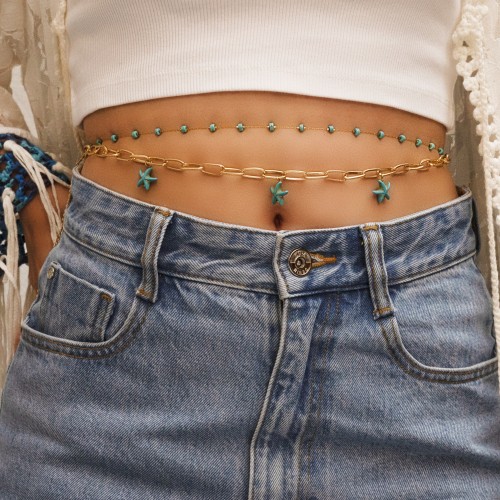 Belly chains με αλυσίδα αλουμινίου και στοιχεία χαολίτη και ατσάλινη αλυσίδα ροζάριο με ημιπολύτιμες πέτρες