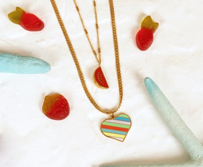 Σετ κολιέ ατσάλινες αλυσίδες με ατσάλινα στοιχεία με σμάλτο