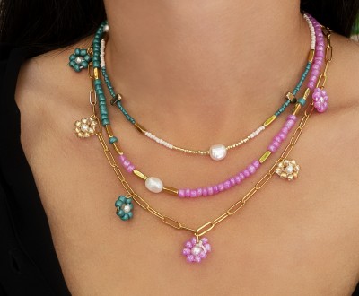 Σετ κολιέ με ημιπολύτιμους λίθους, μαργαριτάρια και γυάλινες κοντερίες