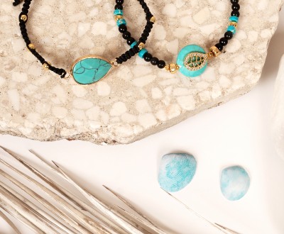 Σετ βραχιόλια με χαολίτη, μαύρη πέτρα και χαλκό