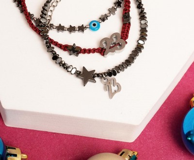 Σετ βραχιόλια γούρια με ατσάλινα designs '23' και αιματίτη