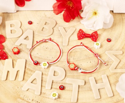 Βραχιόλια Μάρτης Baby, με ματάκι και Φίμο λουλούδι με χαμογελαστό emoji