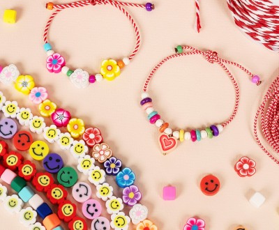 Βραχιόλι Μάρτης Baby, με Φίμο στοιχεία, πολύχρωμες ροδέλες και γυάλινες κοντερίες