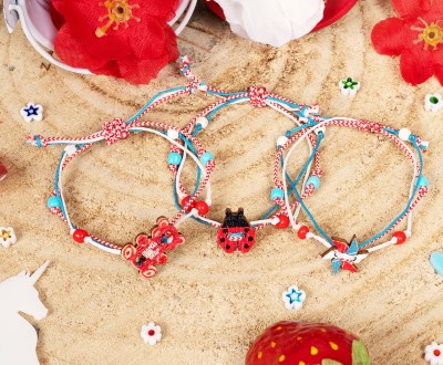 Παιδικά Βραχιόλια Μάρτης, με Ξύλινα Στοιχεία, κερωμένα κορδόνια και γυάλινες κοντερίες