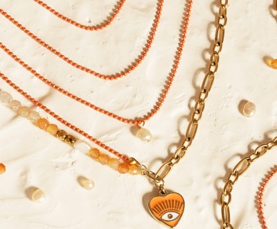 Σετ κολιέ με ατσάλινες και σιδερένιες αλυσίδες, ατσάλινο στοιχείο και ημιπολύτιμους λίθους