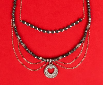 Σετ κολιέ με ορειχάλκινη και ατσάλινη αλυσίδα, αιματίτες και ατσάλινα στοιχεία