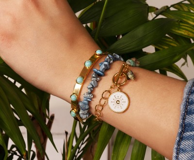 Σετ βραχιόλια με ατσάλινη αλυσίδα, χαολίτη και ατσάλινο στοιχείο και με σιλικόνη και χαολίτη