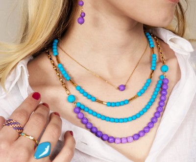 Σετ κολιέ και σκουλαρίκια με λάβες, ατσάλινες αλυσίδες και αιματίτη