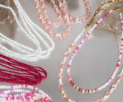 Κολιέ με κρύσταλλα, ημιπολύτιμους λίθους και ατσάλινη αλυσίδα