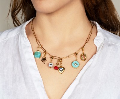 Κολιέ με ατσάλινη αλυσίδα και ατσάλινα στοιχεία