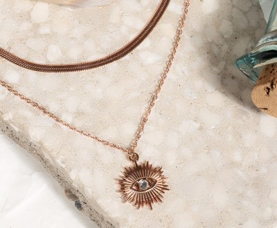 Σετ κολιέ με ατσάλινες αλυσίδες και ατσάλινο στοιχείο